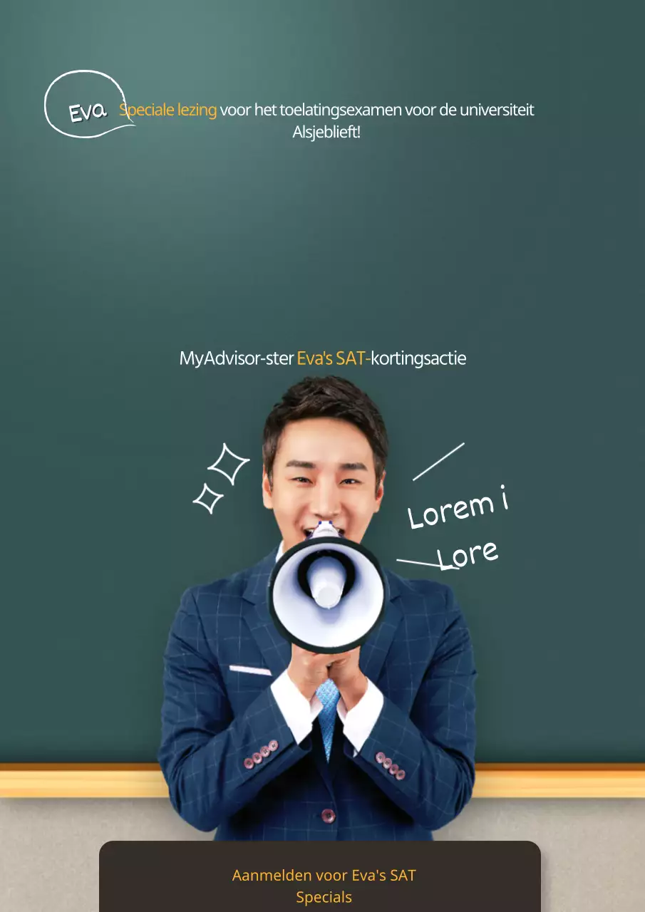 Een toelatingsevenement promoten met een groen en geel schoolbordconcept