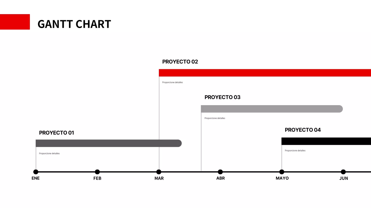 Un simple diagrama de Gantt en rojo y negro