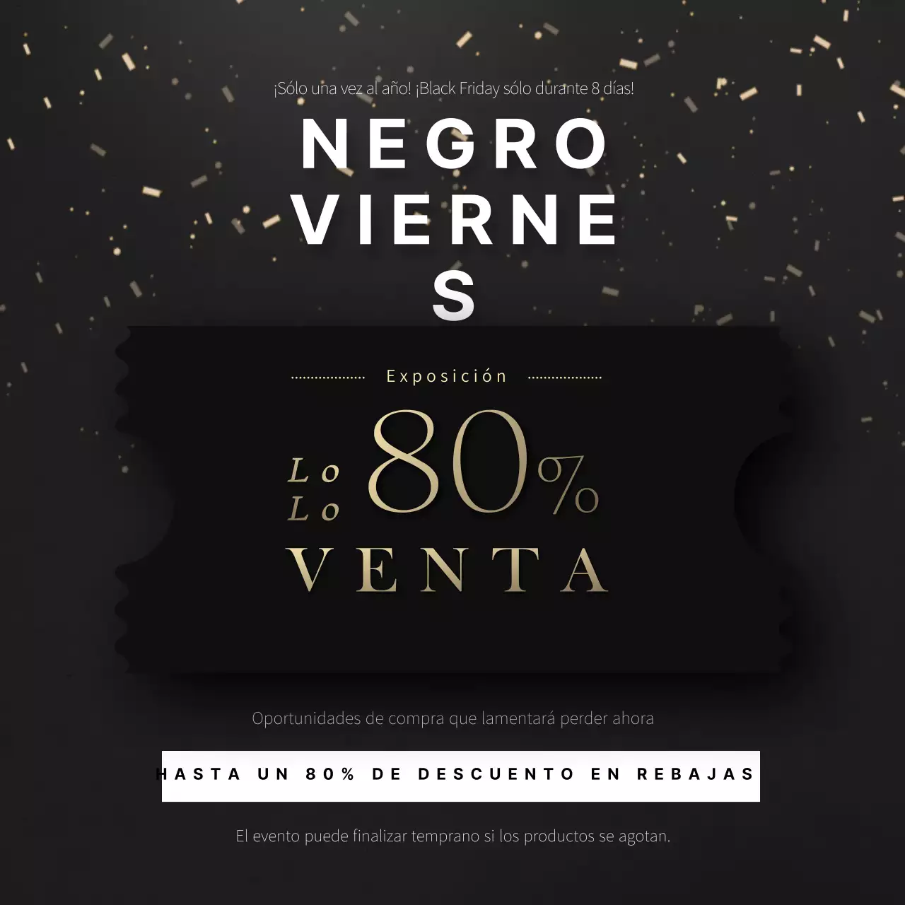 Banner del evento Black Friday en negro y dorado