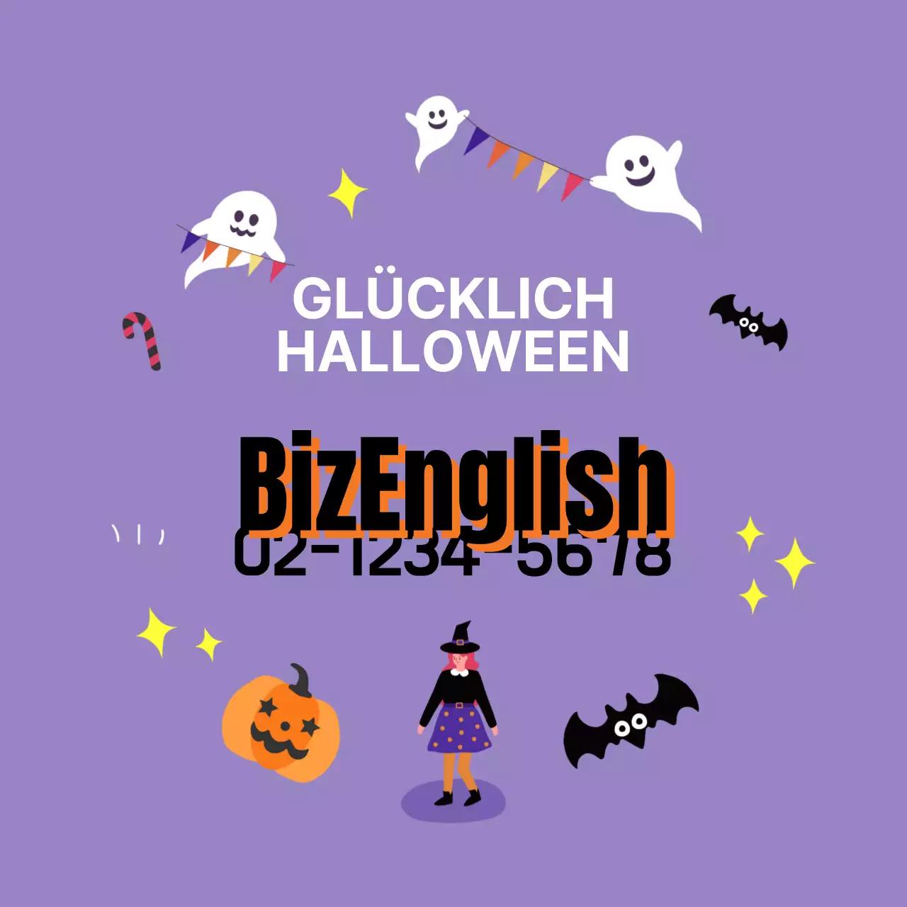 Lila Orange Illustration Halloween Englisch Sprache Schule Förderung