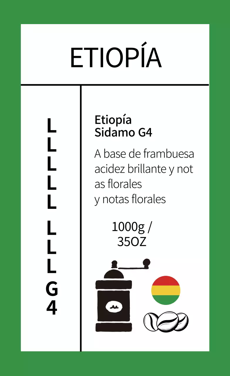 Etiqueta limpia de granos de café con ilustración verde