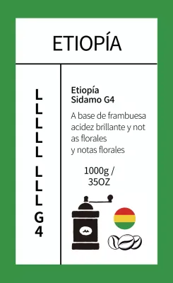 Etiqueta limpia de granos de café con ilustración verde