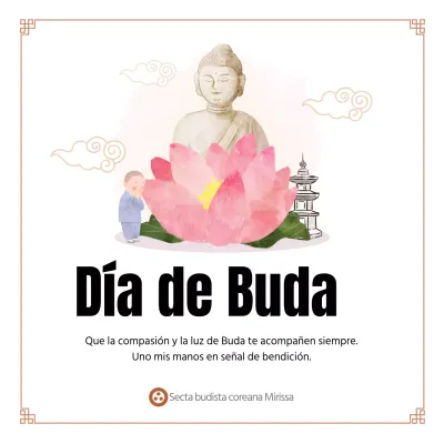 Banderola de felicitación de líneas limpias para el cumpleaños de Buda con una ilustración de Buda