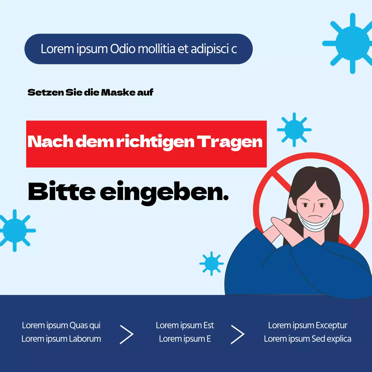 Blau Rot Illustration Corona Maske Tragen Prävention