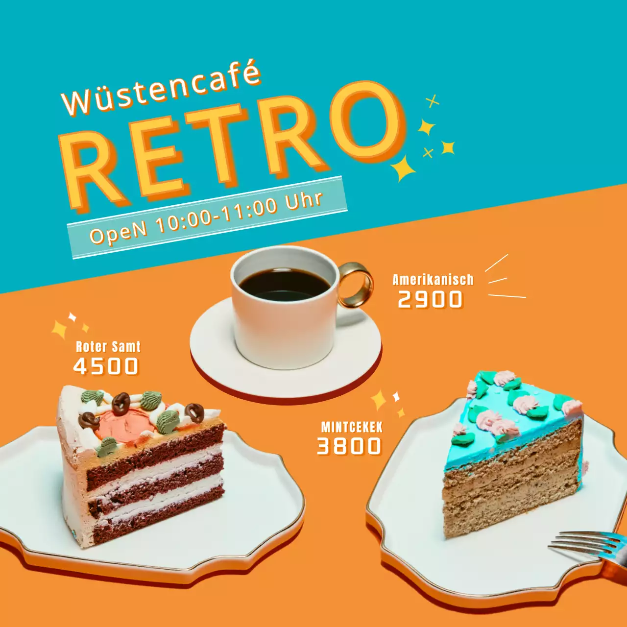 Retro-Café-Thema in Mint und Orange