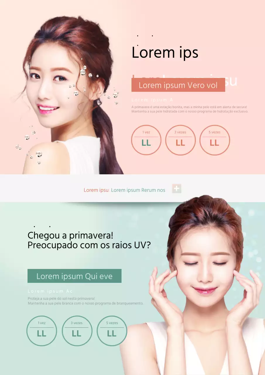 Promova os cuidados de pele da primavera num salão de estética com uma fotografia de uma modelo feminina vestida de cor-de-rosa e menta.