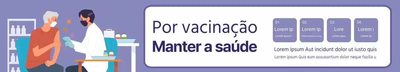 Promoção de vacinas limpa com ilustrações a roxo