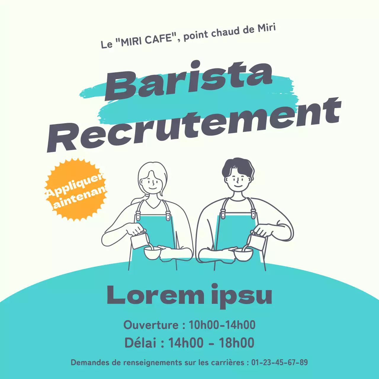 Offre d'emploi avec texte en surbrillance sur fond turquoise V2