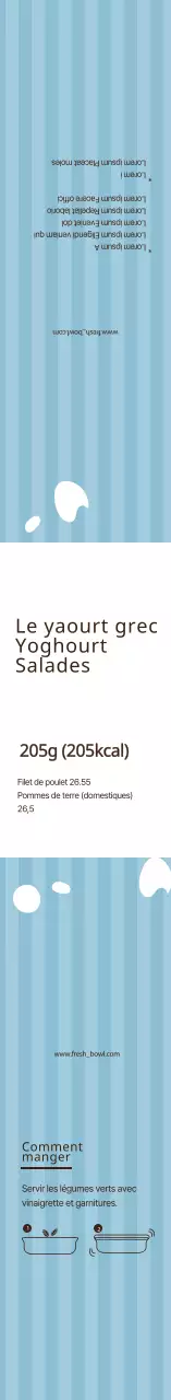 Étiquette de salade de yaourt grec illustrée en bleu