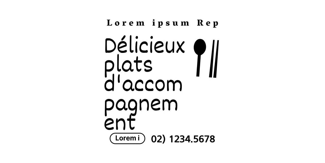 Pour l'information et le service sur les plats d'accompagnement, sous la forme d'une combinaison d'icônes d'ustensiles et de phrases de texte.