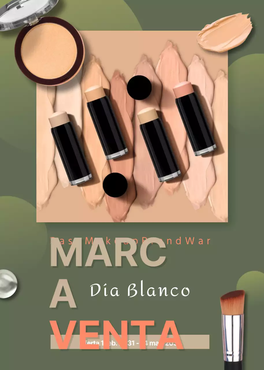 Promocionar la venta de una colección de cosméticos de base verde oscuro