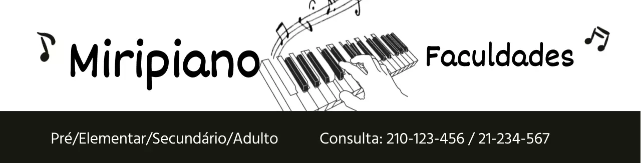 ilustração preto branco simples promocional escola de piano