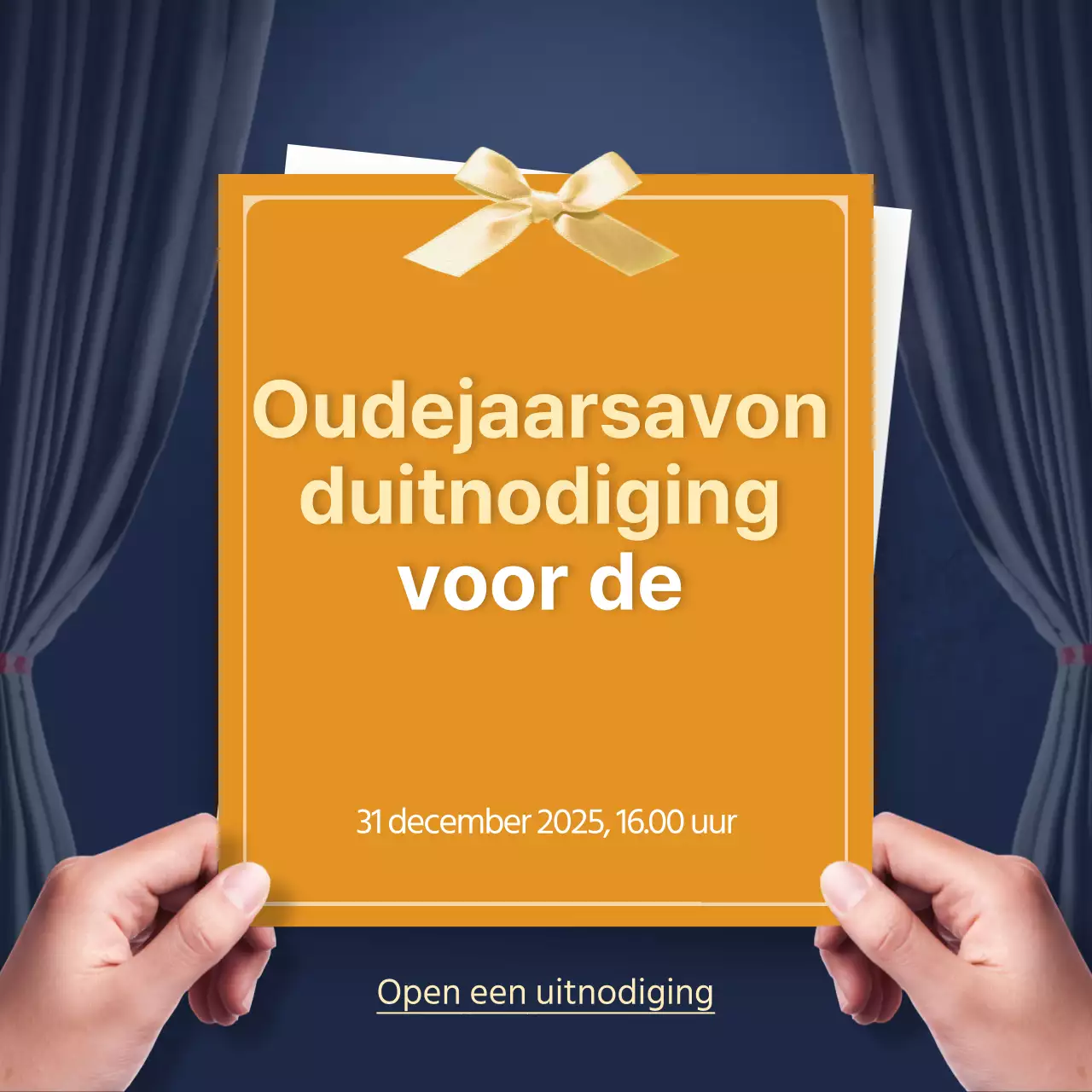 Een uitnodiging voor een eindejaarsfeest ontwerpen met een achtergrond van donkere gordijnen