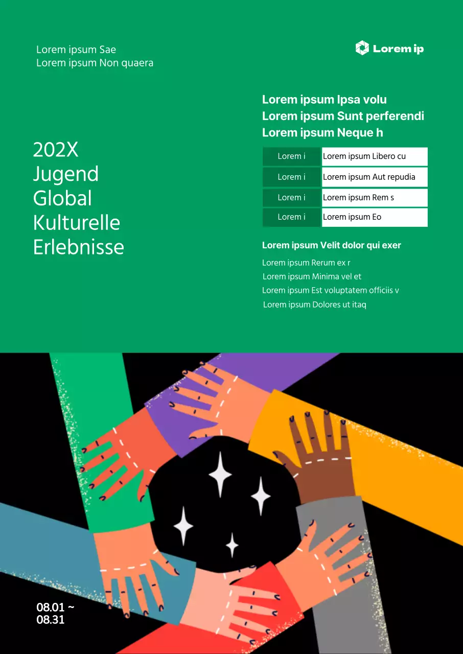 Rekrutierungsaktivitäten mit multikulturellen Illustrationen auf grünem Hintergrund