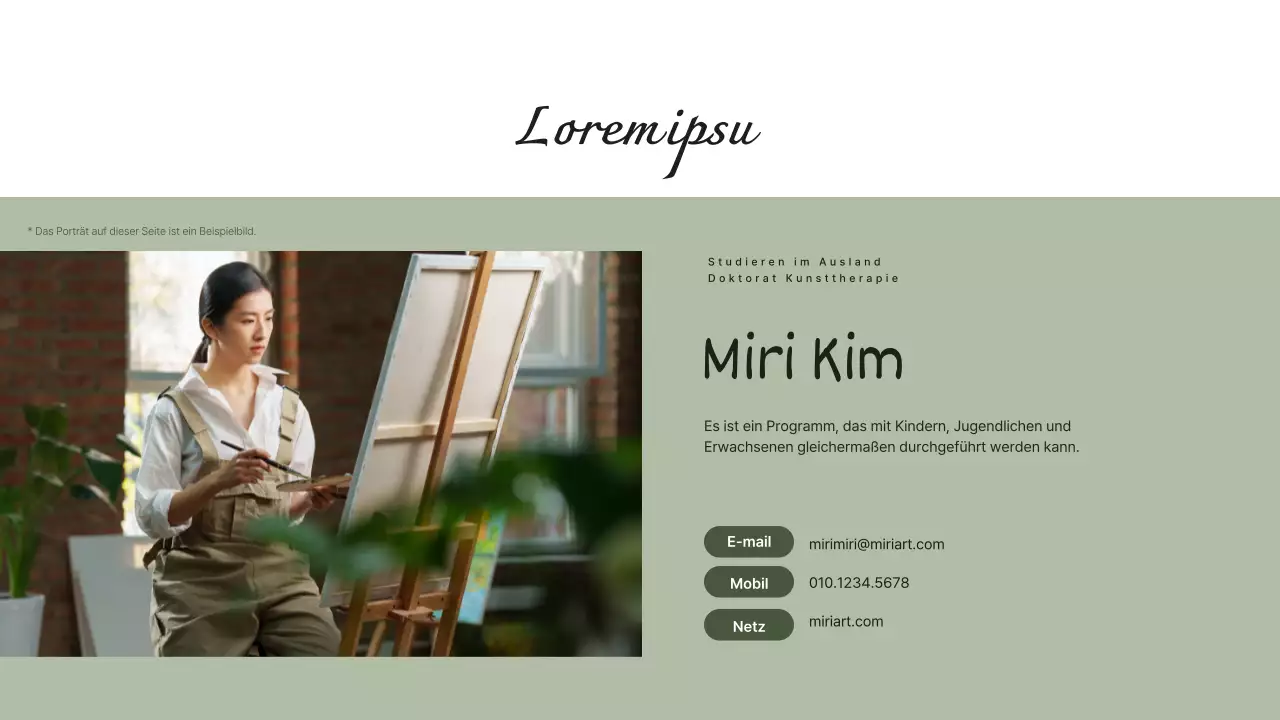 Grünes und einfaches Portfolio für Kunstpsychologie-Dozenten