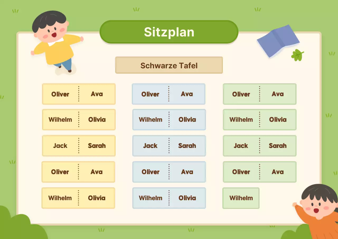 Ein niedliches grünes illustriertes Konzept Sitzplan