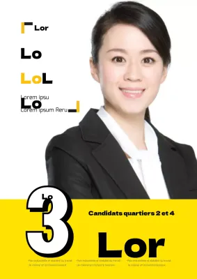 Affiche de campagne électorale avec une photo de femme en jaune et noir