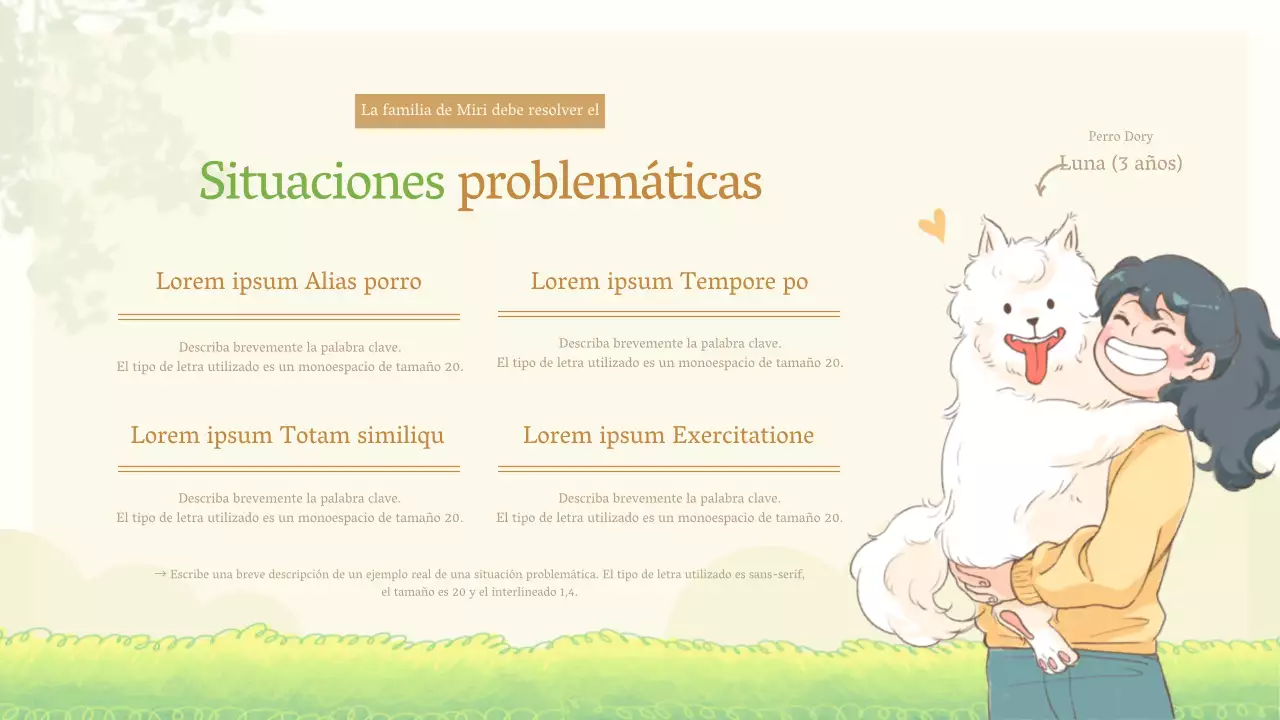 Presentación del proyecto de co-cuidado de mascotas ilustrado en pastel