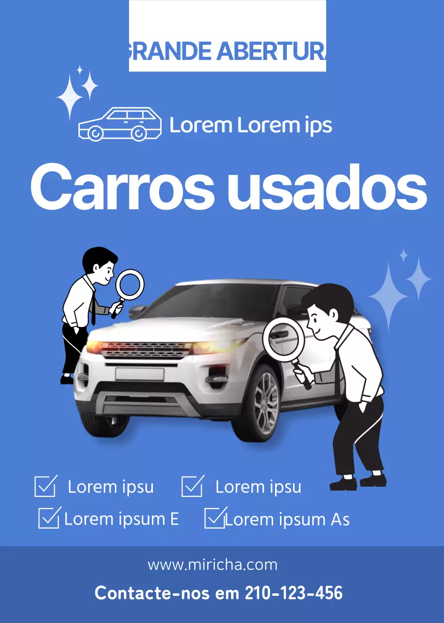 Fotografia limpa e azul a promover a venda de automóveis usados