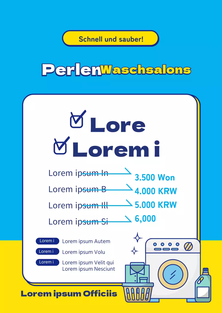 Blauer und gelber SchriftzugHervorgehobene IllustrationWerben Sie für eine saubere chemische Reinigung