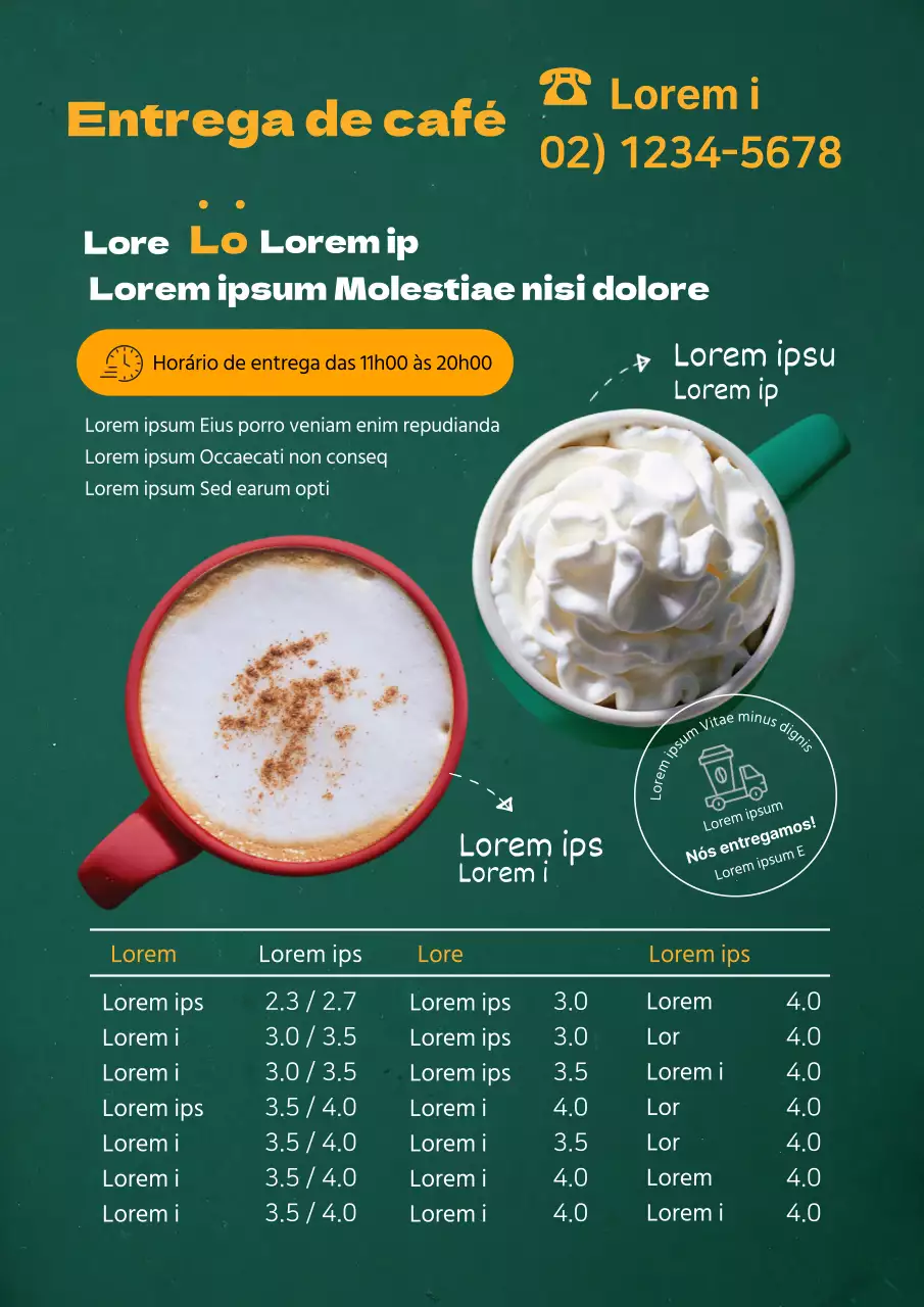 Green photo cafe menu de entrega de café