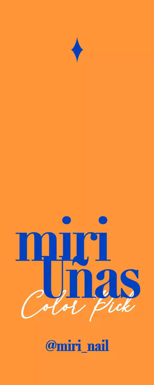 Pulcra promoción de tienda de decoración de uñas con texto en azul y naranja