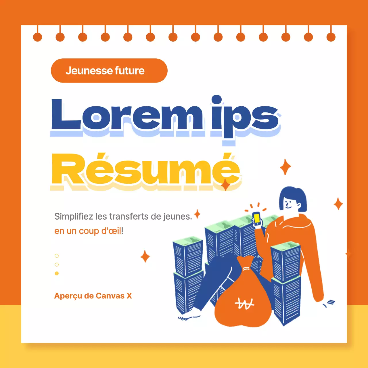 Prêt jeunesse orange texte mis en valeur par des illustrations