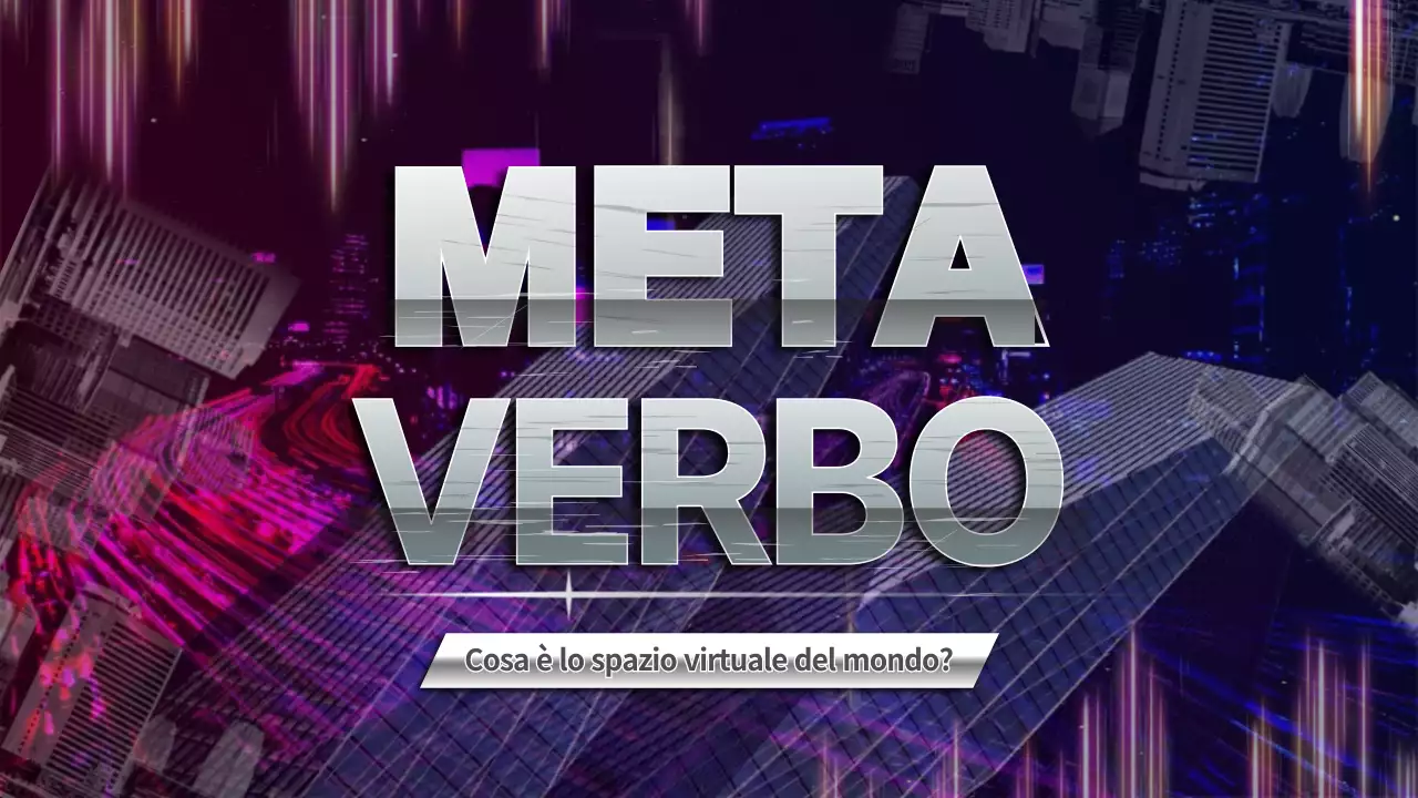 Sul Metaverso con un concetto grafico viola e blu navy