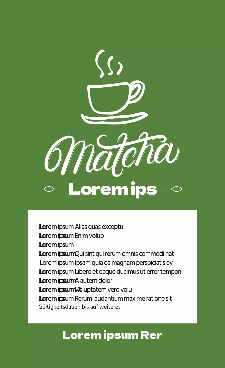 Illustriertes Etikett für Matcha-Latte-Pulver in Limonengrün
