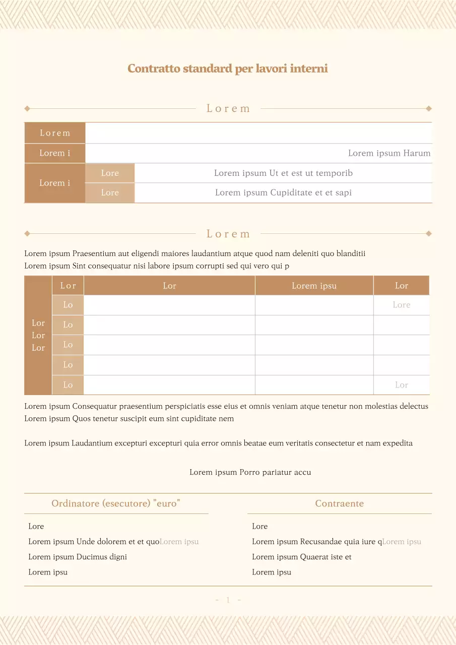 Contratto standard per lavori d'interni in uno schema di colore marrone dorato tenue