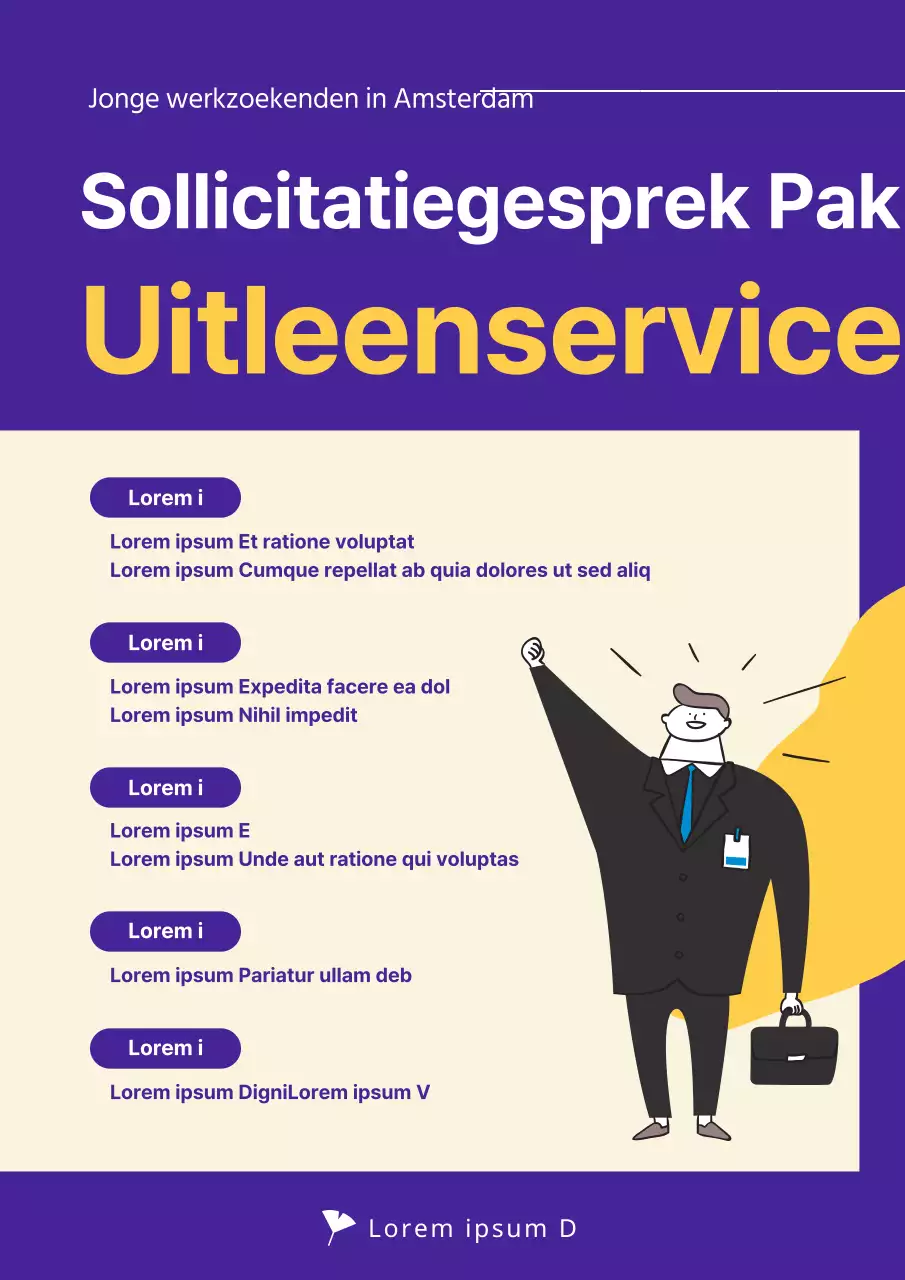 Jonge werkzoekende interview pak huren met leuke illustratie concept in marine tinten