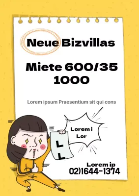 Werben Sie mit einer gelben Illustration eines Immobilienangestellten für einfache Neubau-Erwähnungen