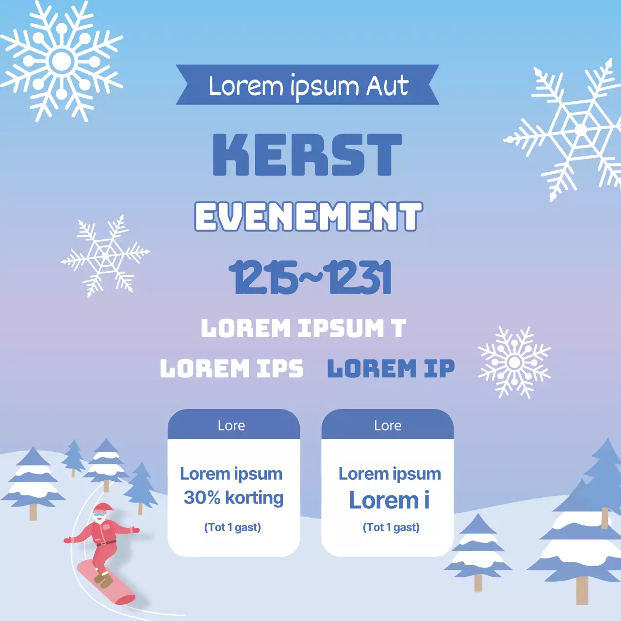 Blauwe gradiëntillustratie Kerstmis ski resort kortingsactie