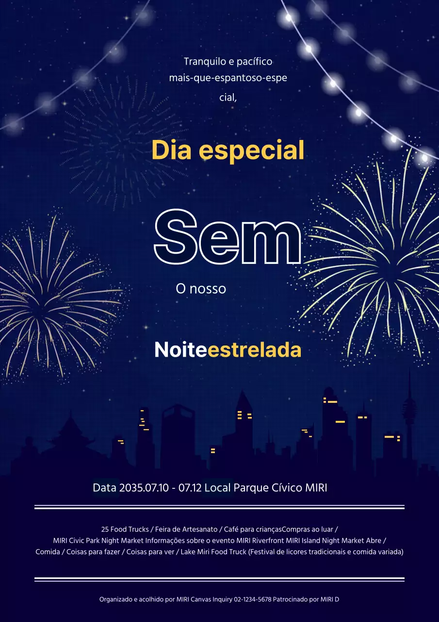 Festa nocturna com fogo de artifício da marinha e ilustrações da cidade
