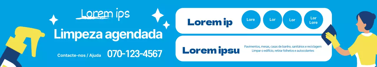 Ilustração azul a promover um serviço de limpeza limpo
