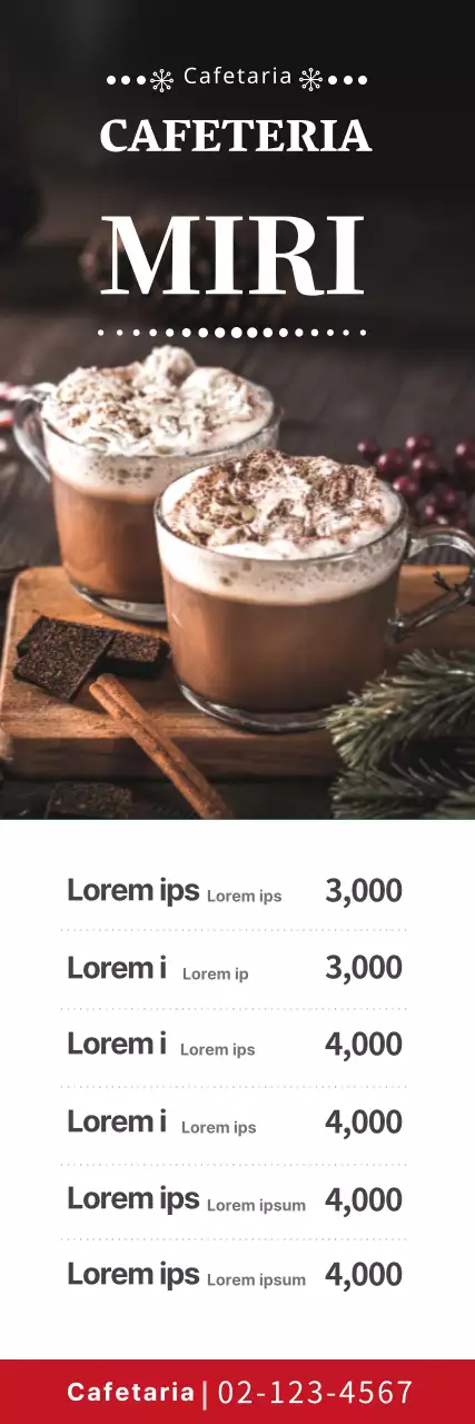 Anúncio de menu de bebidas de café com fotografia castanha