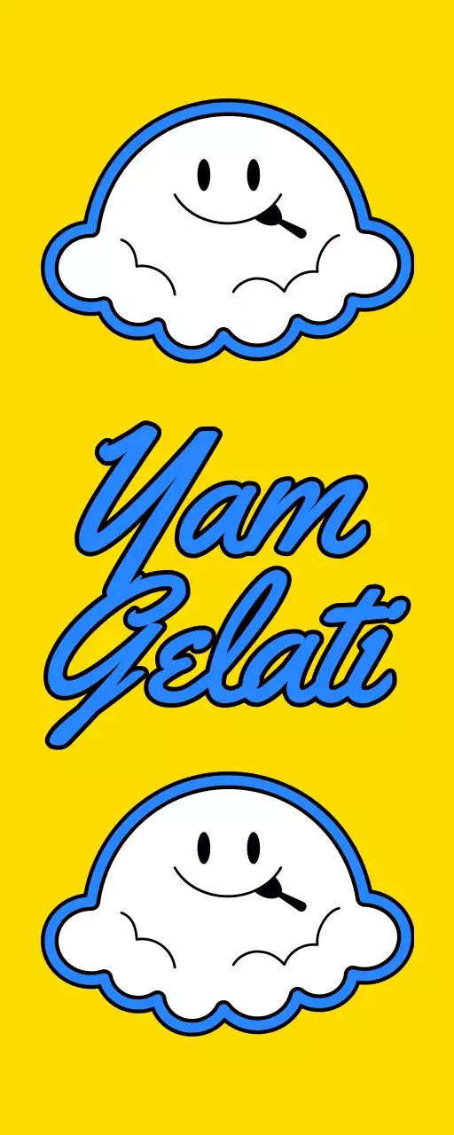 Promoot een schattig concept gelato winkel met een geel en blauw ijs karakter illustratie