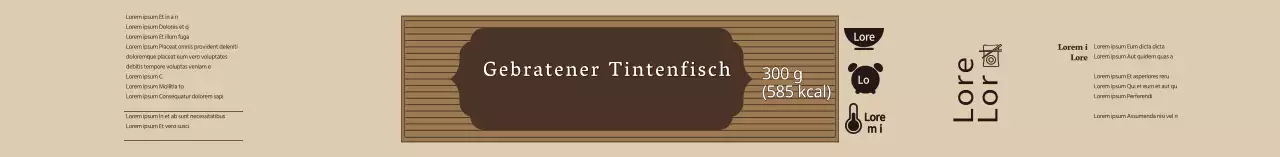 Beigefarbenes Lebensmitteletikett für gebratenen Tintenfisch