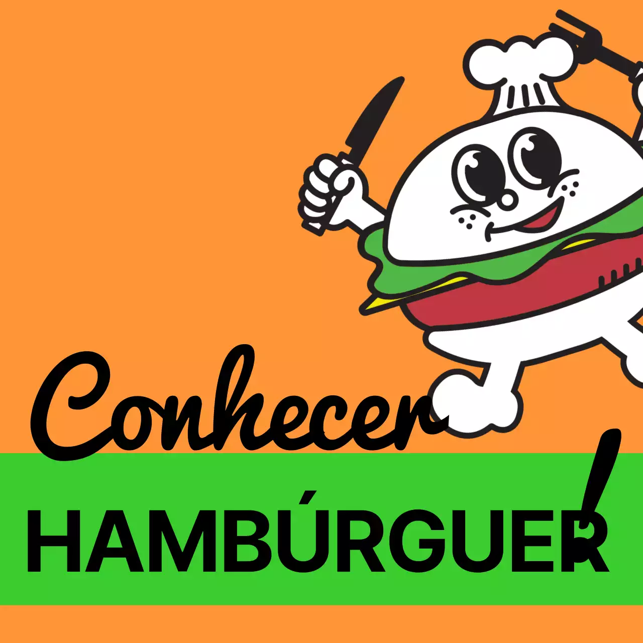 Sinalética única na loja com texto colorido e multicolorido de Meal Burger e personagens engraçadas de hambúrgueres