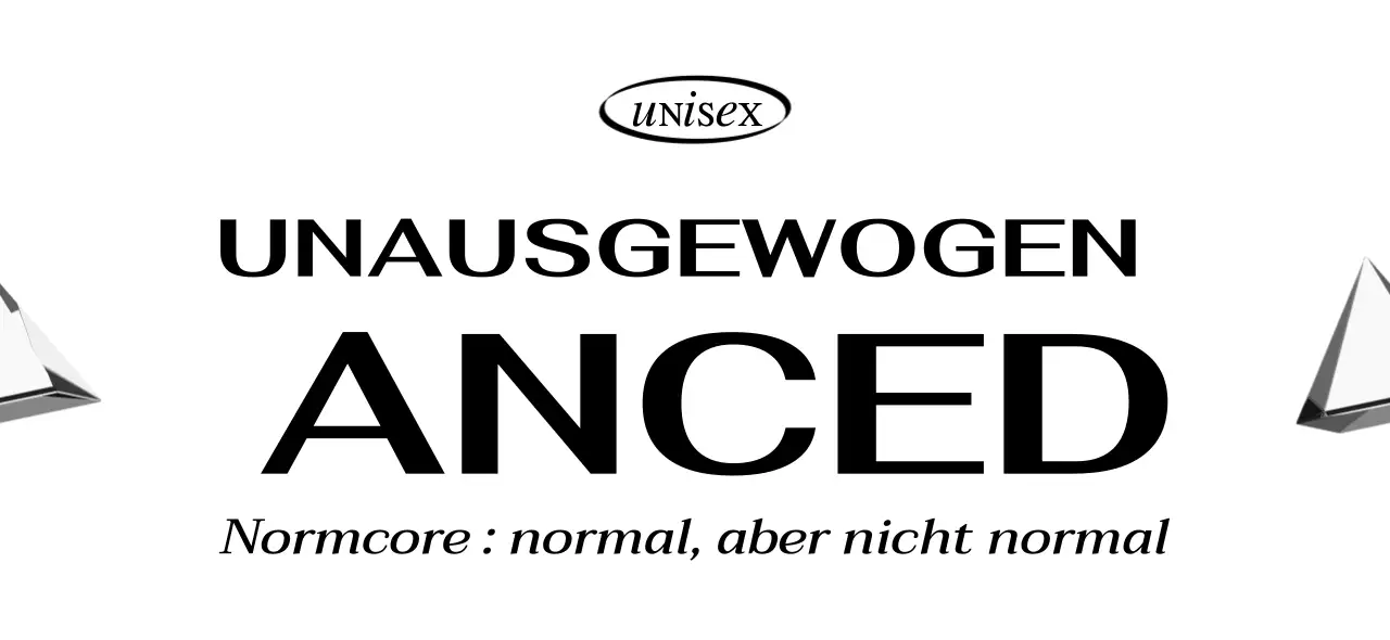 Ein einfaches Design mit einem schwarz-weißen Glasrequisitenfoto und dem Logo des Modezentrums Nomcore.