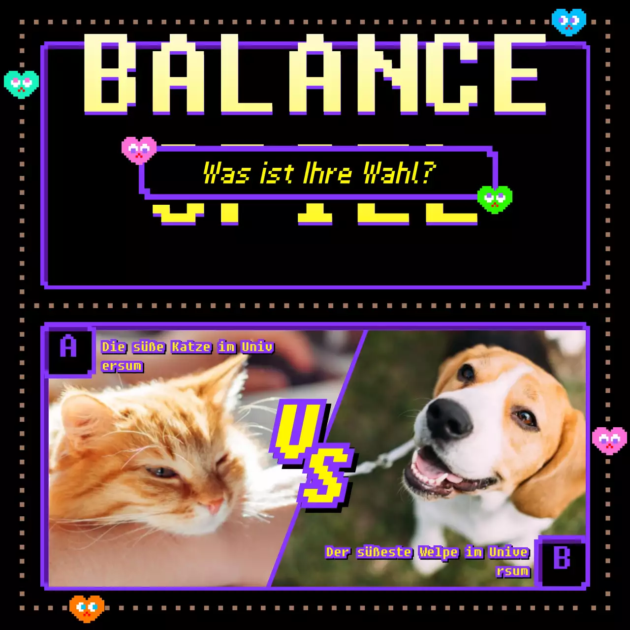 süßes klassisches Spiel in lilaschwarzgelbKonzept OXQuiz