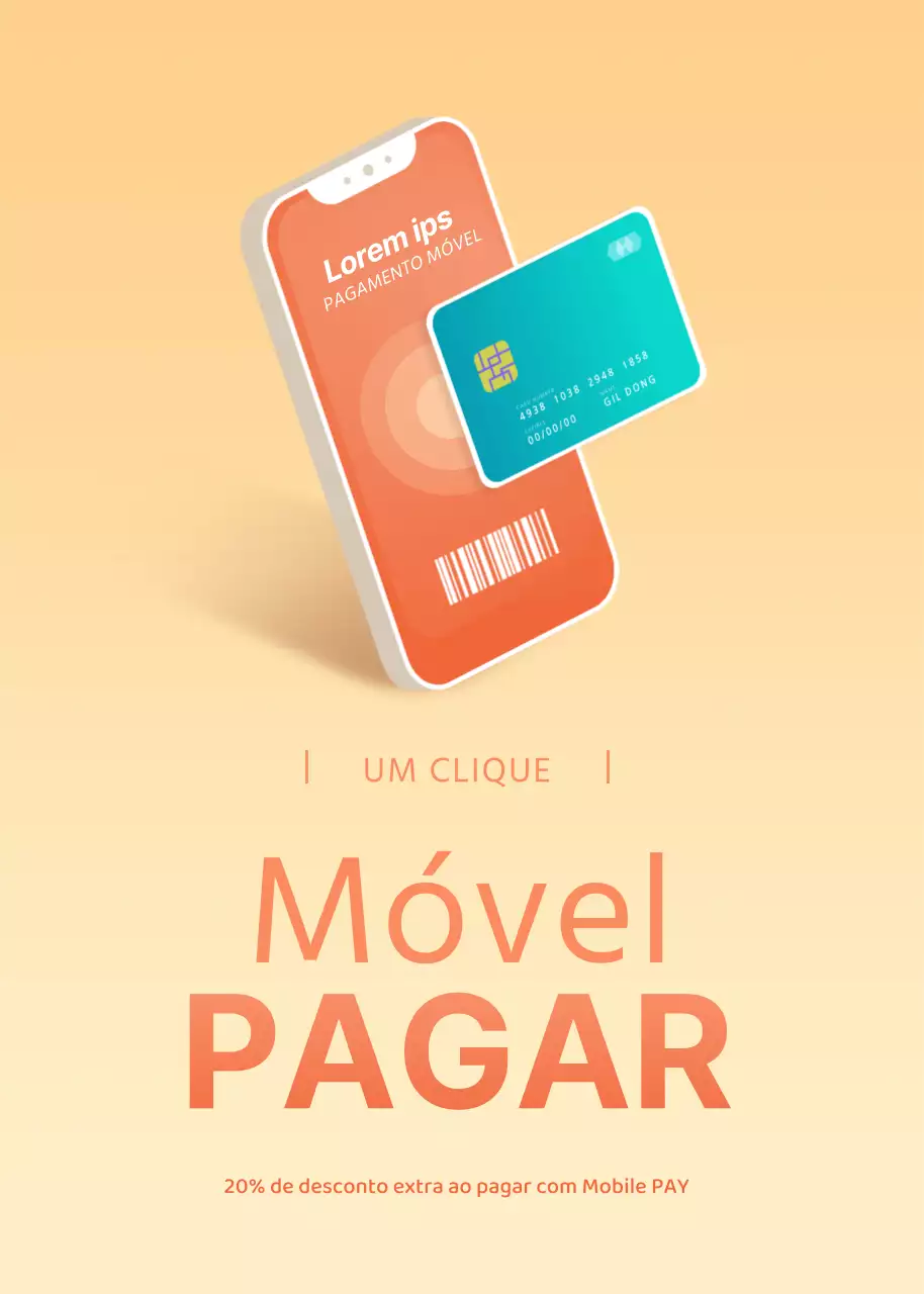 Popup de evento de pagamento móvel em 3D com gradiente laranja