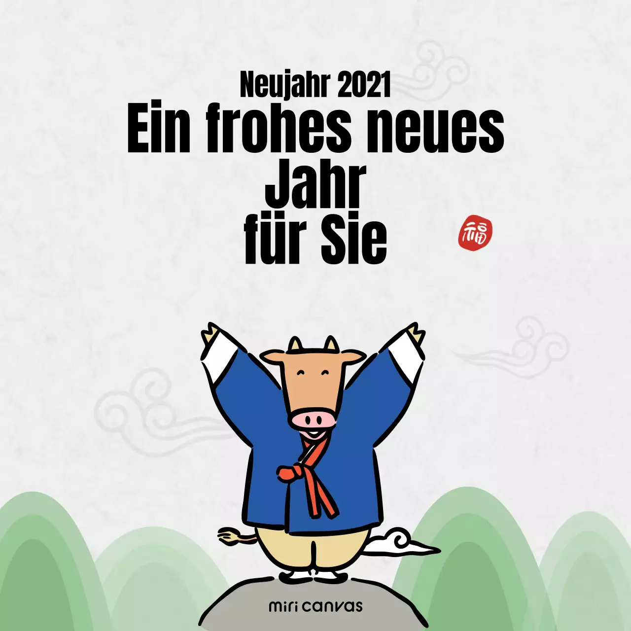 Neujahrsgrüße Illustration Social Media Quadrat in grau und blau