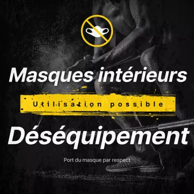 Thème d'annonce dynamique pour l'enlèvement des masques de gymnastique avec des accents jaunes sur fond noir
