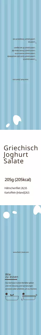 Blau illustriertes Etikett für griechischen Joghurtsalat