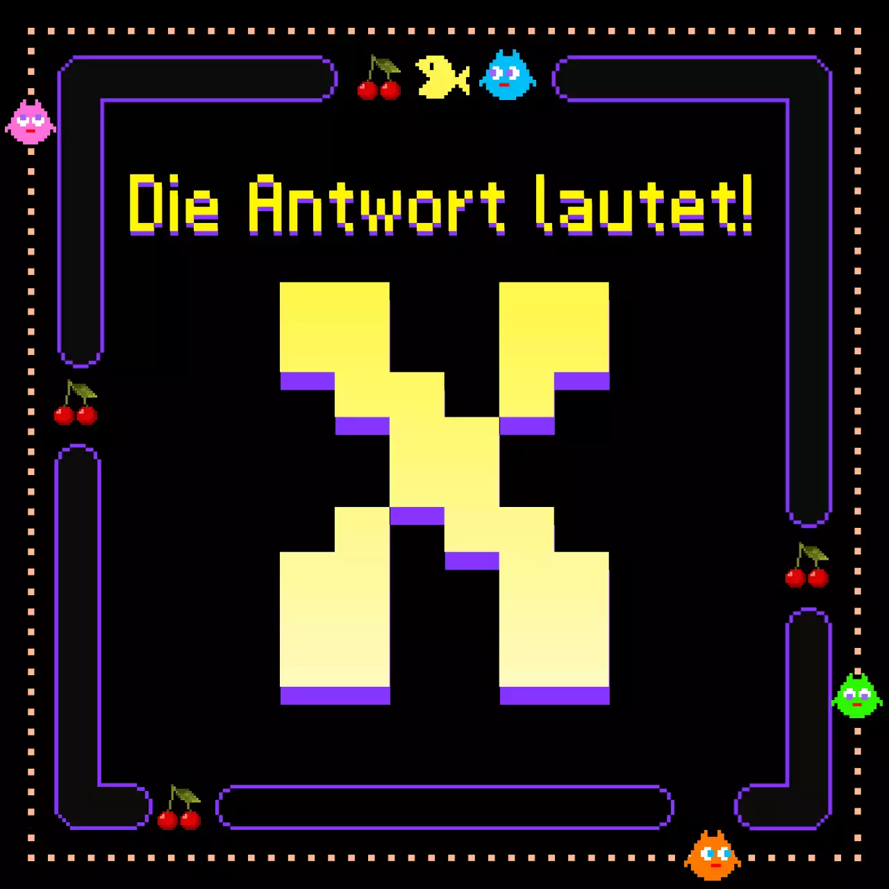 süßes klassisches Spiel in lilaschwarzgelbKonzept OXQuiz