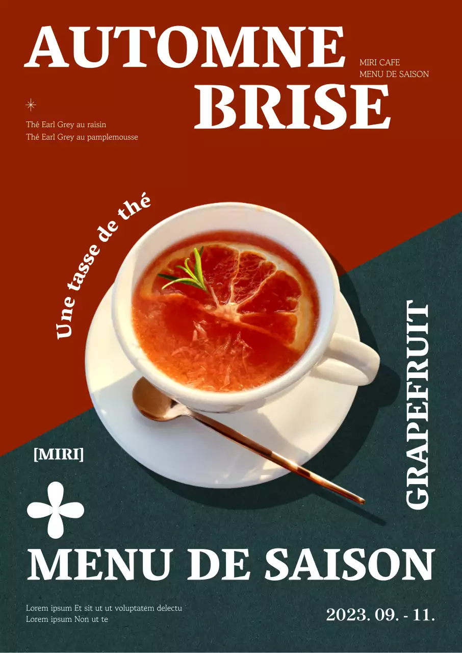 Promouvoir une carte de boissons au thé d'automne propre et aux couleurs inversées