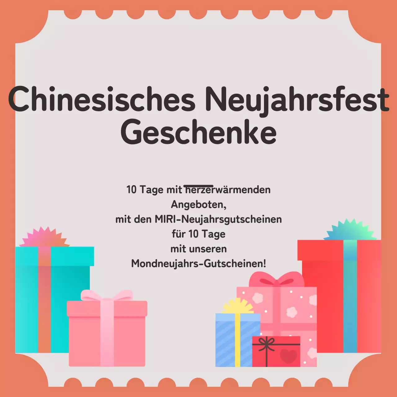 Geschenkausstellung zum Mondneujahr mit Gutscheinen und Geschenkboxen im Hintergrund