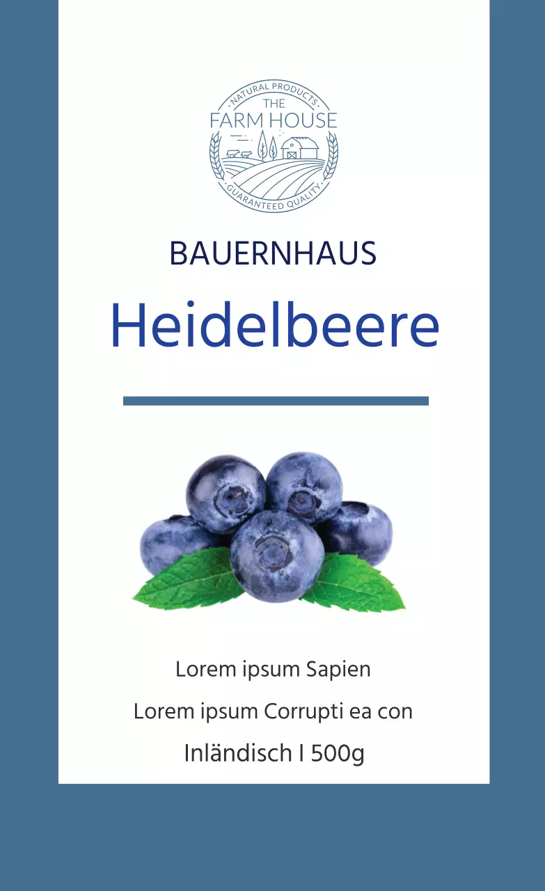 Etikett für Heidelbeerprodukte