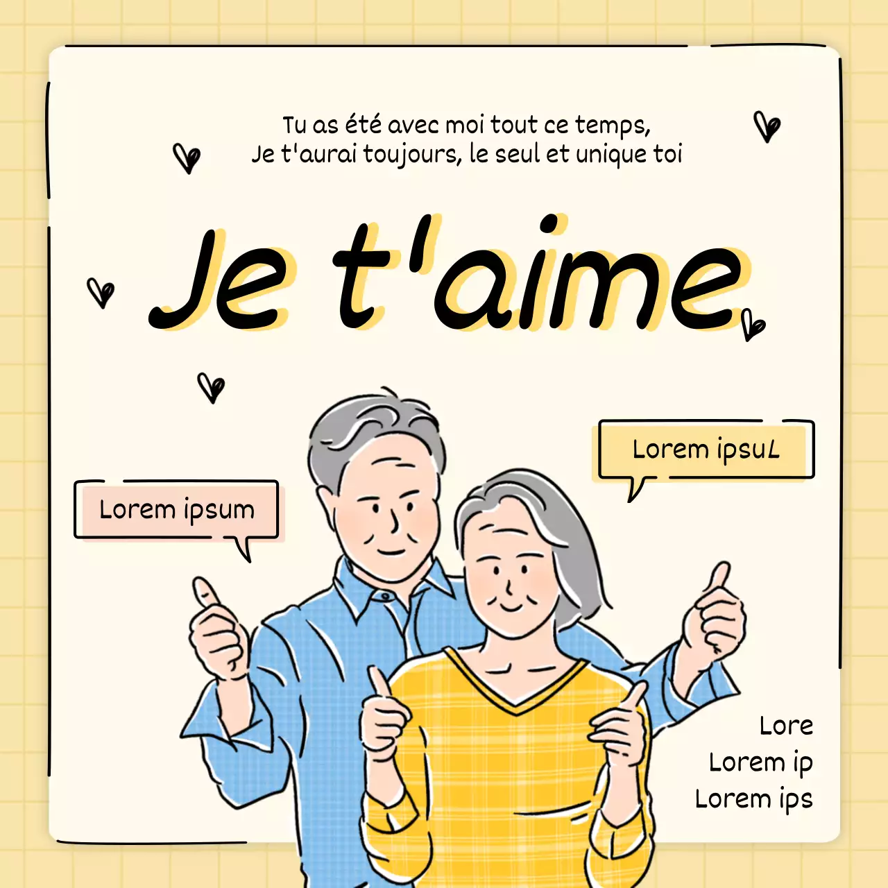 Libellé de la journée du couple avec illustration de ligne jaune